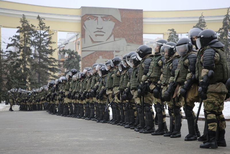 Volgograd:Police stand blocking approaches to the square during a protest against the jailing of opposition leader Alexei Navalny in Volgograd, Russia, Sunday, Jan. 31, 2021. .AP/PTI Photo